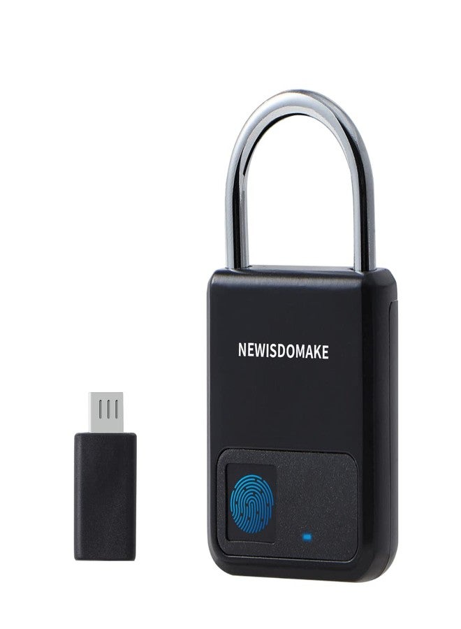 Newisdomake Fingerprint Padlock, Smart Padlock with USB Charging Support, Fingerprint Lock, Biometric Lock Suitable for Luggage, Bookcase, Suitcase, Backpack, Bike, School Locker, Gym Locker Lock(Black) - Image 1